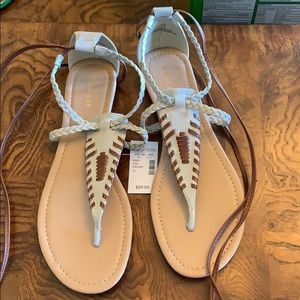 Cream with Brown leather tie around ankles